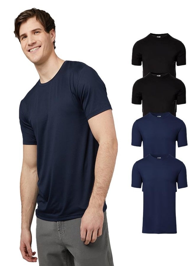 32 Degrees Mens 4 Pack Cool Crewneck T-Shirt | Anti-Odor | Quick Drying | 4-Way Stretch, 2 Black/ 2 Navy, Large - Image 1